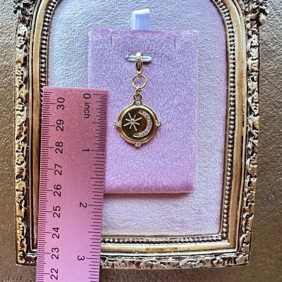 Moon & Star Charm Pendant 18k Gold PVD Stainless Steel Micro Crystals w/ Clasp - Picture 4 of 13